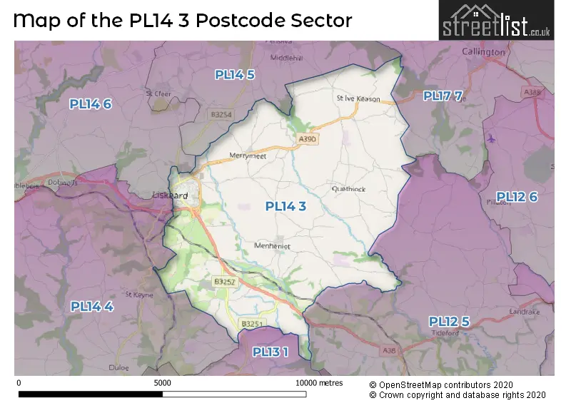 Map of the PL14 3 and surrounding postcode sector