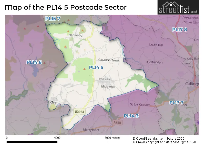 Map of the PL14 5 and surrounding postcode sector