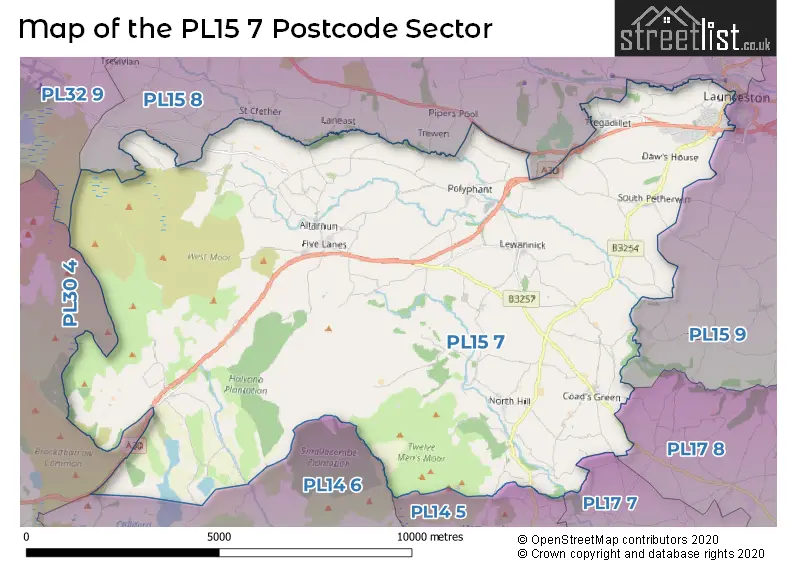 Map of the PL15 7 and surrounding postcode sector