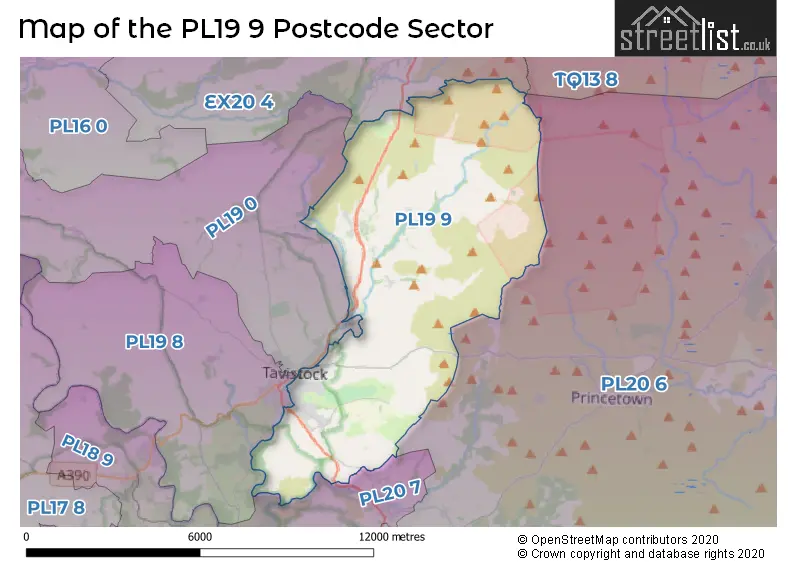 Map of the PL19 9 and surrounding postcode sector