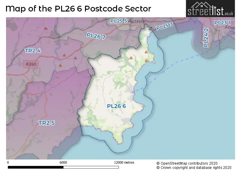 Map of the PL26 6 and surrounding postcode sector