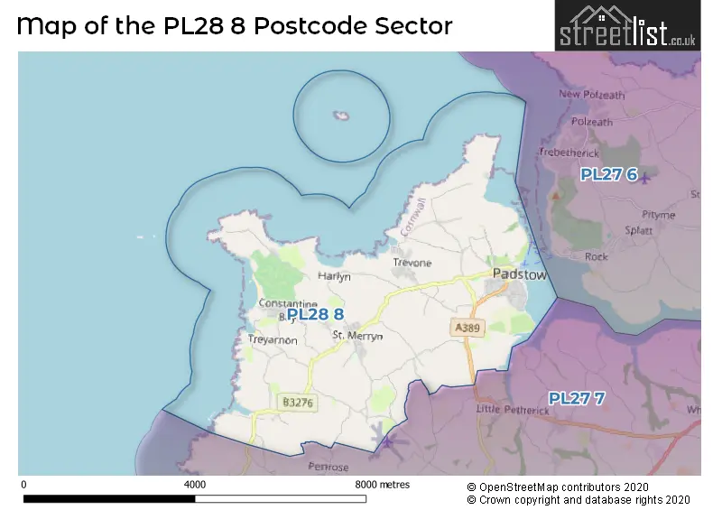 Map of the PL28 8 and surrounding postcode sector