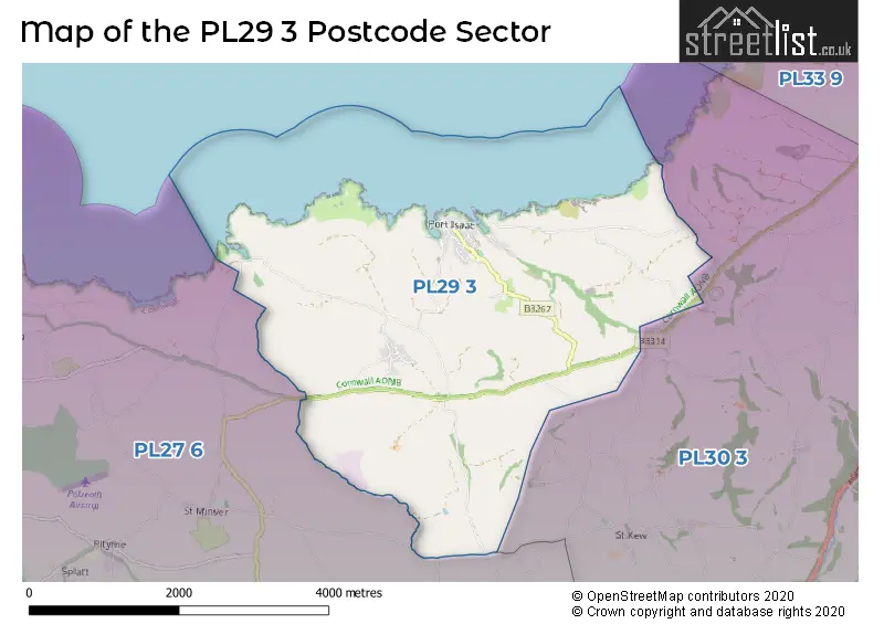 Map of the PL29 3 and surrounding postcode sector