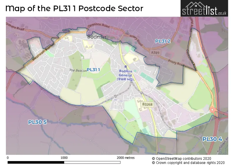 Map of the PL31 1 and surrounding postcode sector