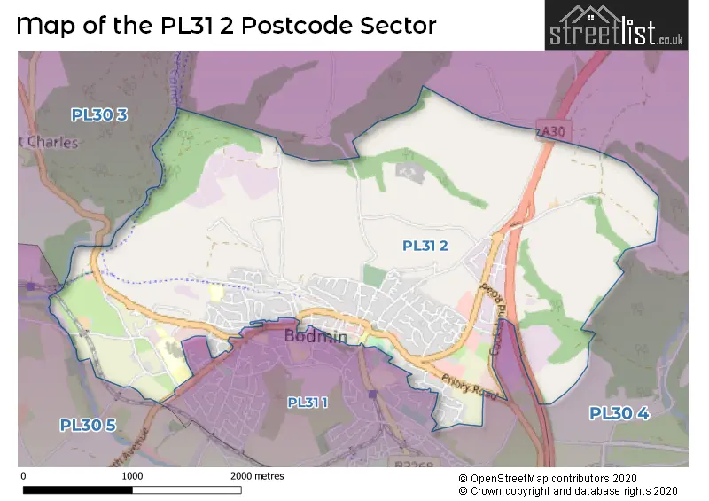 Map of the PL31 2 and surrounding postcode sector