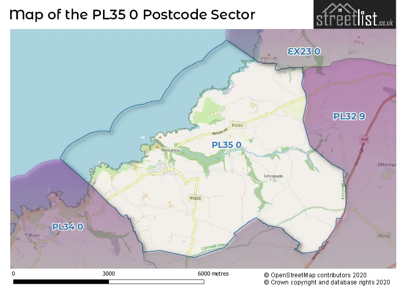 Map of the PL35 0 and surrounding postcode sector