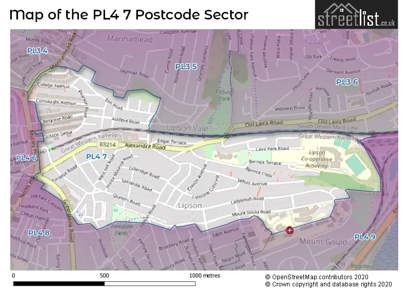 Map of the PL4 7 and surrounding postcode sector