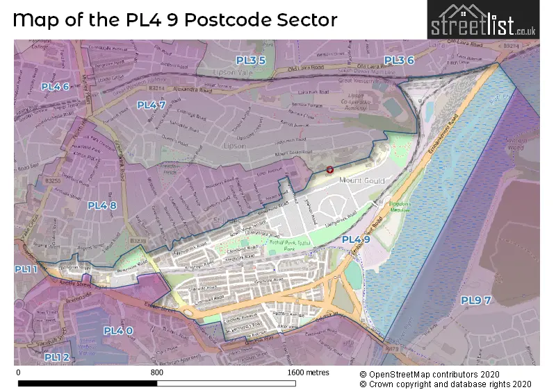 Map of the PL4 9 and surrounding postcode sector
