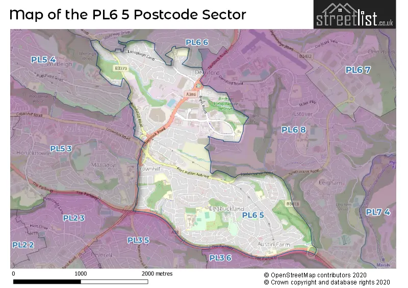 Map of the PL6 5 and surrounding postcode sector