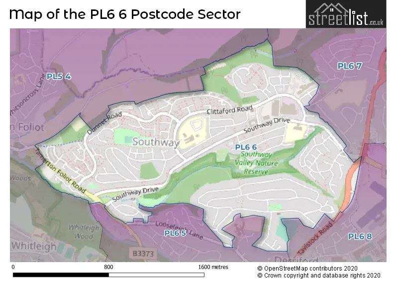 Map of the PL6 6 and surrounding postcode sector