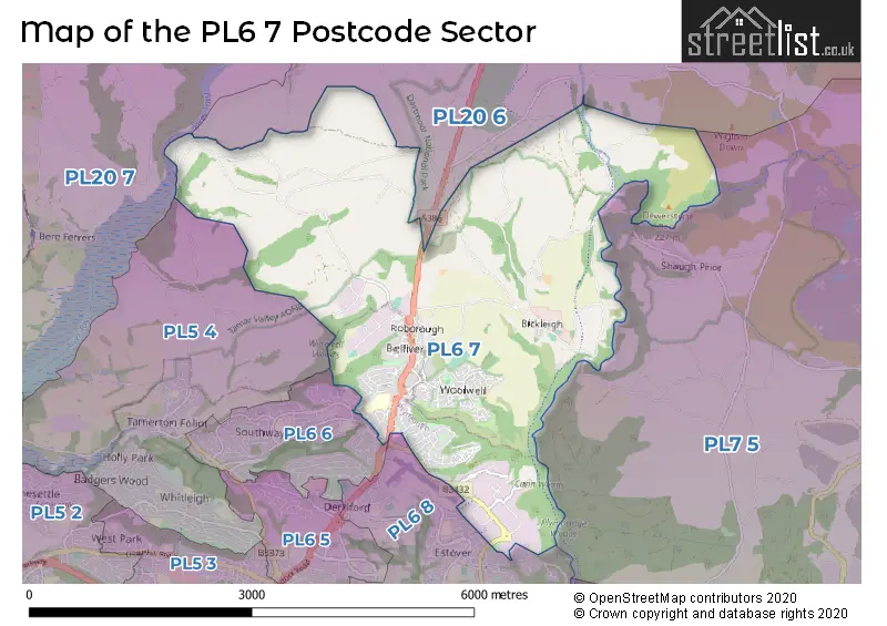 Map of the PL6 7 and surrounding postcode sector
