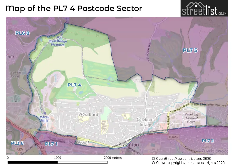 Map of the PL7 4 and surrounding postcode sector