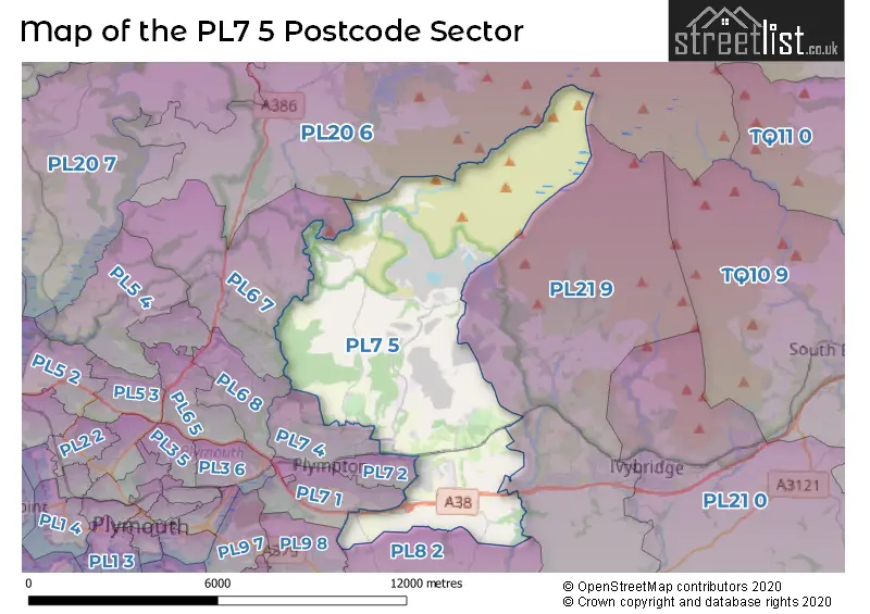 Map of the PL7 5 and surrounding postcode sector