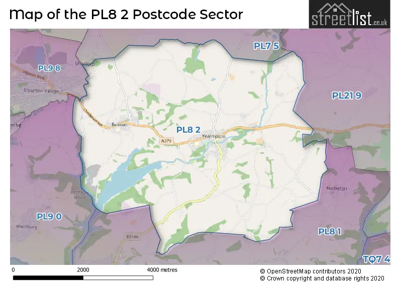Map of the PL8 2 and surrounding postcode sector