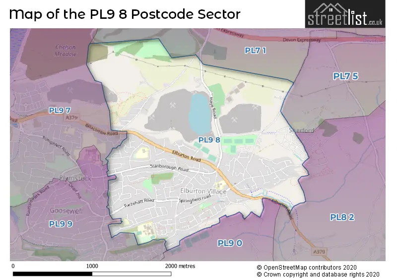 Map of the PL9 8 and surrounding postcode sector