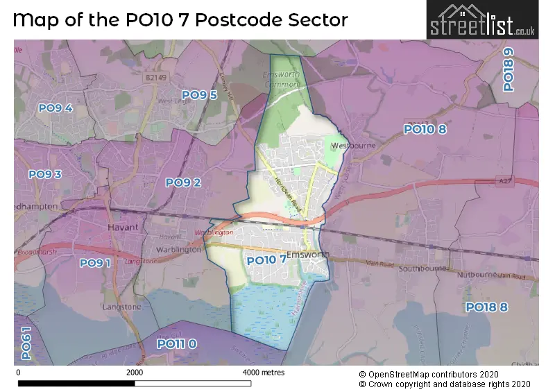 Map of the PO10 7 and surrounding postcode sector