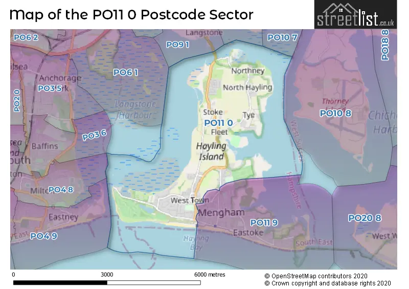 Map of the PO11 0 and surrounding postcode sector