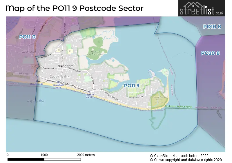 Map of the PO11 9 and surrounding postcode sector