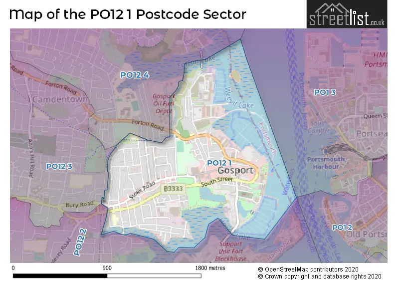 Map of the PO12 1 and surrounding postcode sector