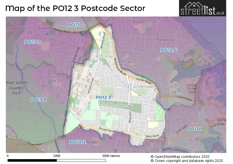 Map of the PO12 3 and surrounding postcode sector