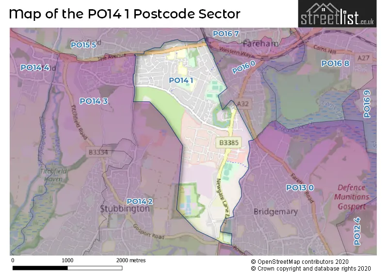 Map of the PO14 1 and surrounding postcode sector