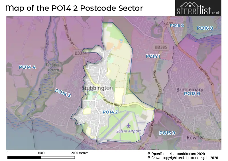 Map of the PO14 2 and surrounding postcode sector