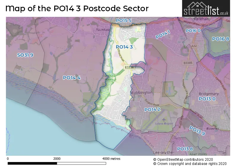 Map of the PO14 3 and surrounding postcode sector