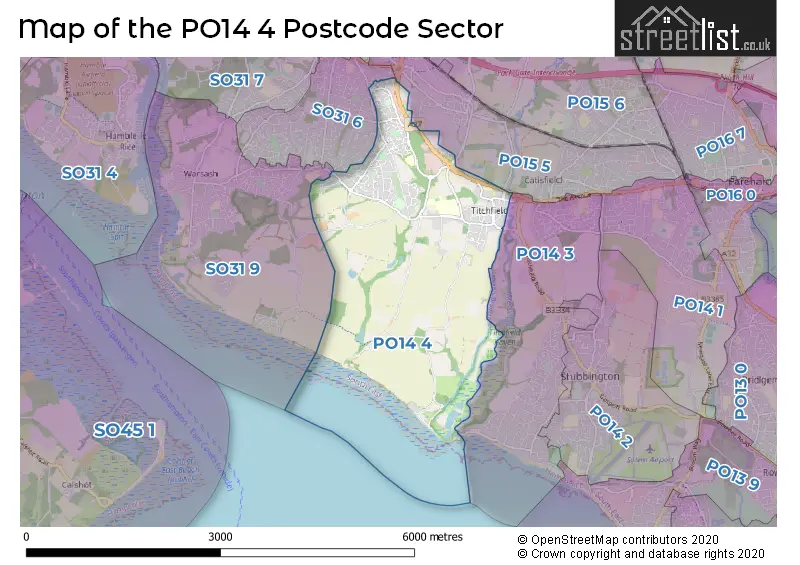 Map of the PO14 4 and surrounding postcode sector