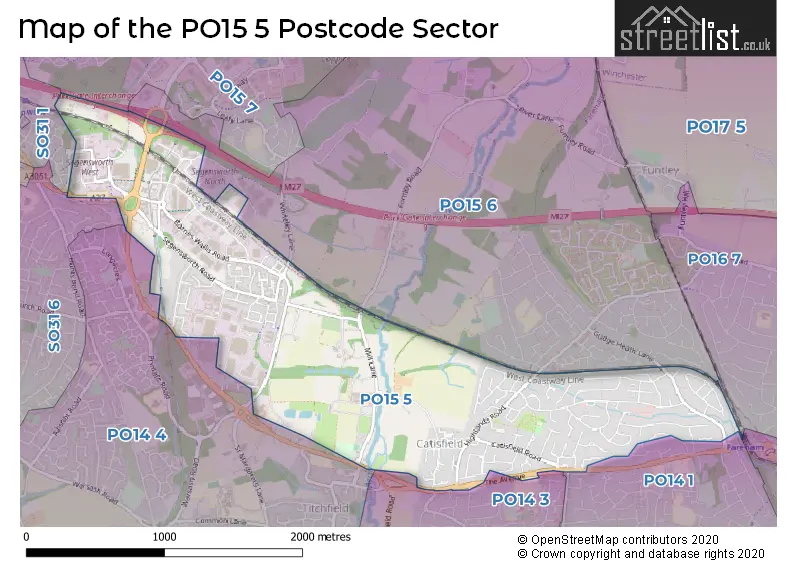 Map of the PO15 5 and surrounding postcode sector