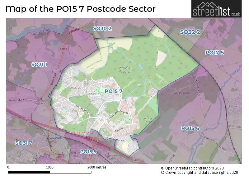 Map of the PO15 7 and surrounding postcode sector
