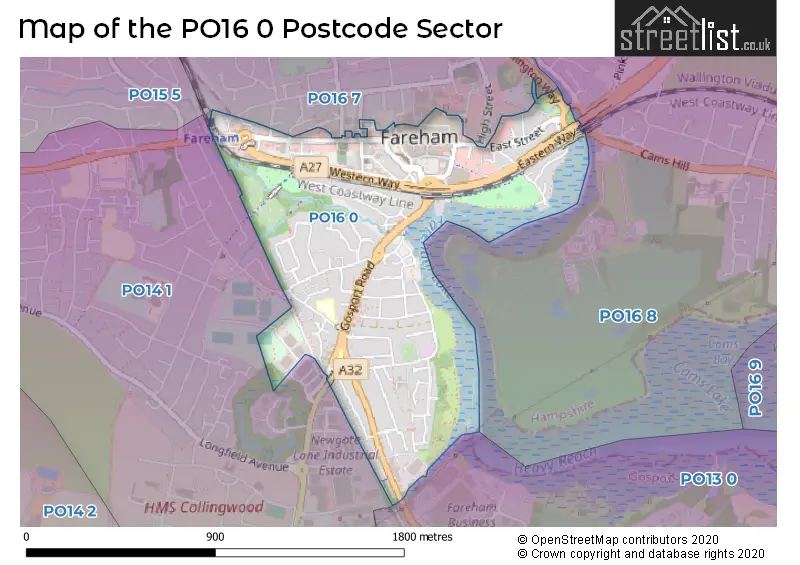 Map of the PO16 0 and surrounding postcode sector