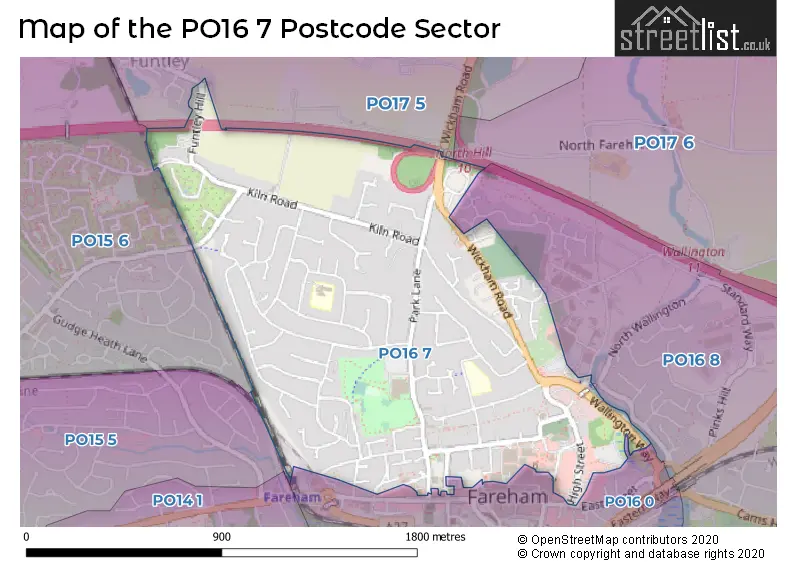 Map of the PO16 7 and surrounding postcode sector