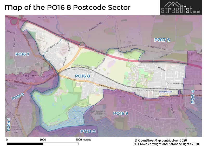 Map of the PO16 8 and surrounding postcode sector