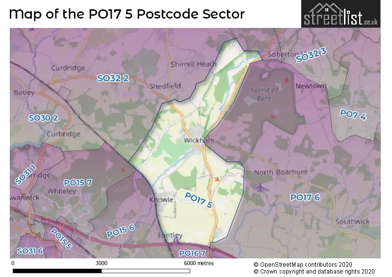 Map of the PO17 5 and surrounding postcode sector