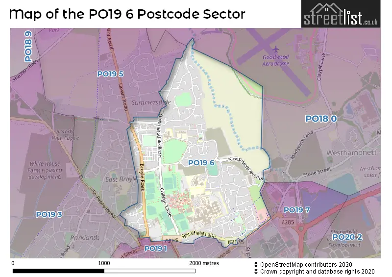 Map of the PO19 6 and surrounding postcode sector