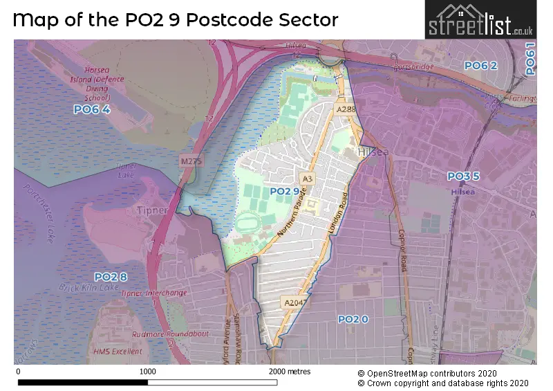 Map of the PO2 9 and surrounding postcode sector