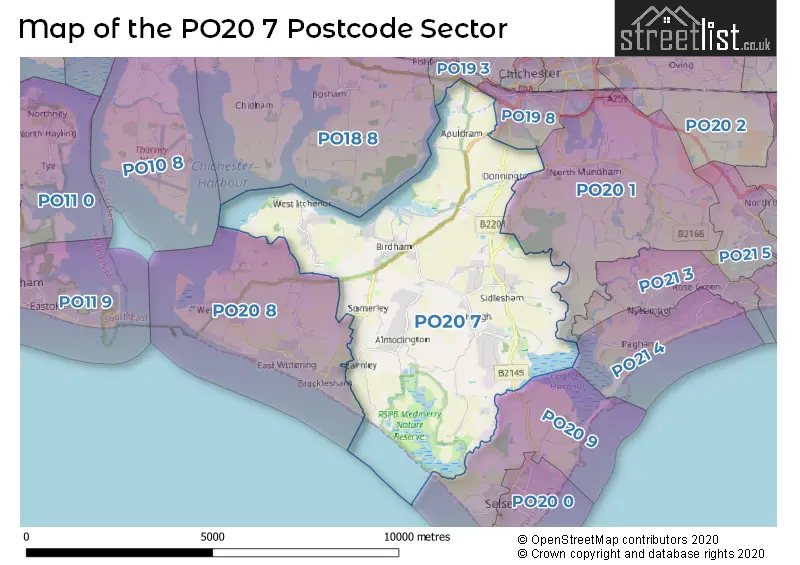 Map of the PO20 7 and surrounding postcode sector