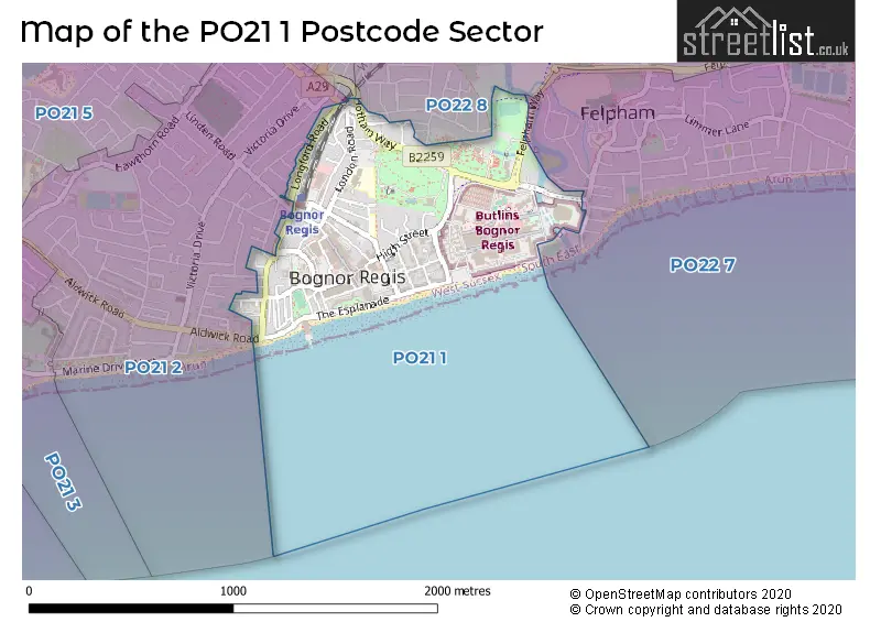 Map of the PO21 1 and surrounding postcode sector