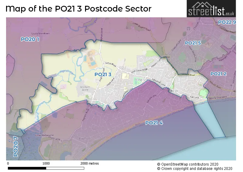 Map of the PO21 3 and surrounding postcode sector