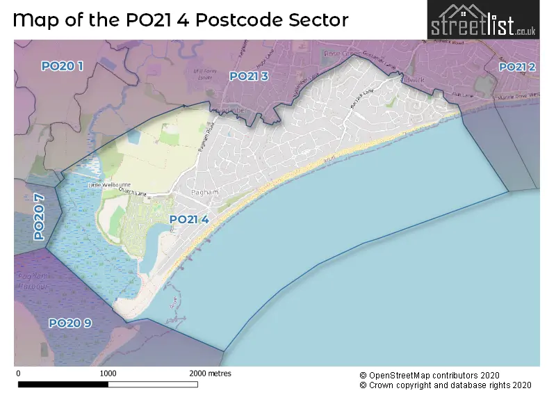 Map of the PO21 4 and surrounding postcode sector