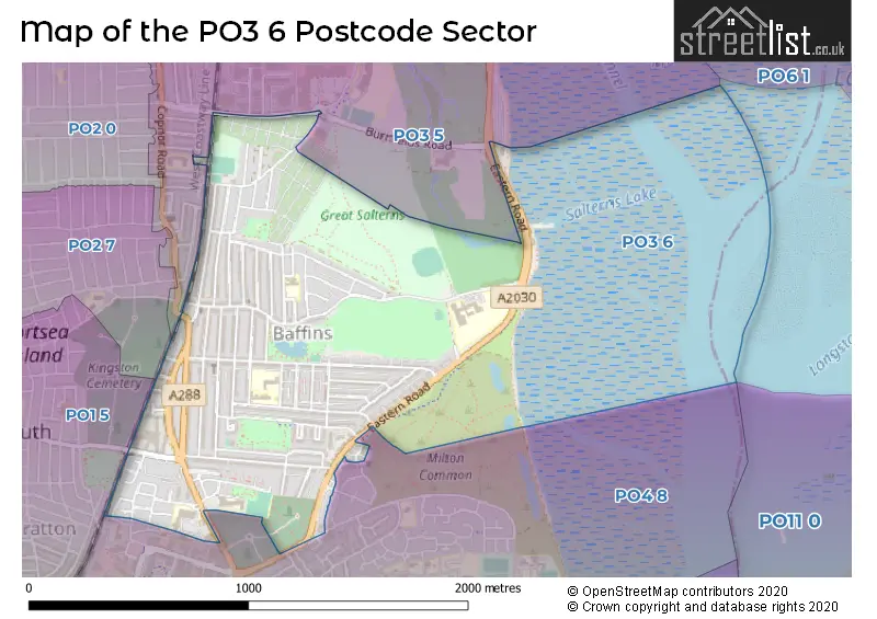 Map of the PO3 6 and surrounding postcode sector