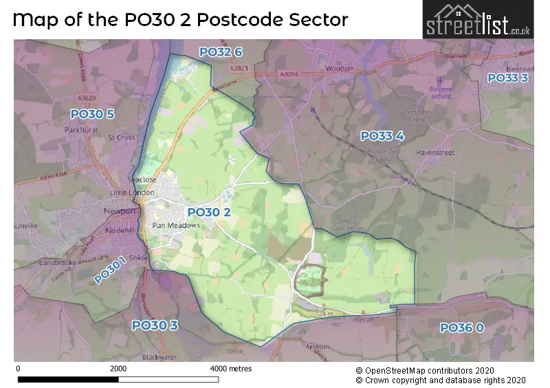 Map of the PO30 2 and surrounding postcode sector