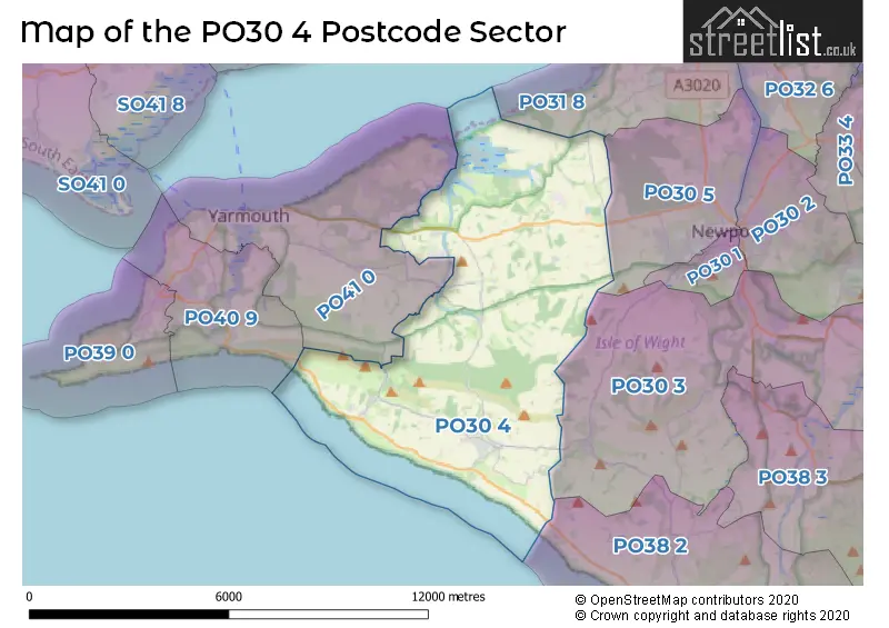 Map of the PO30 4 and surrounding postcode sector