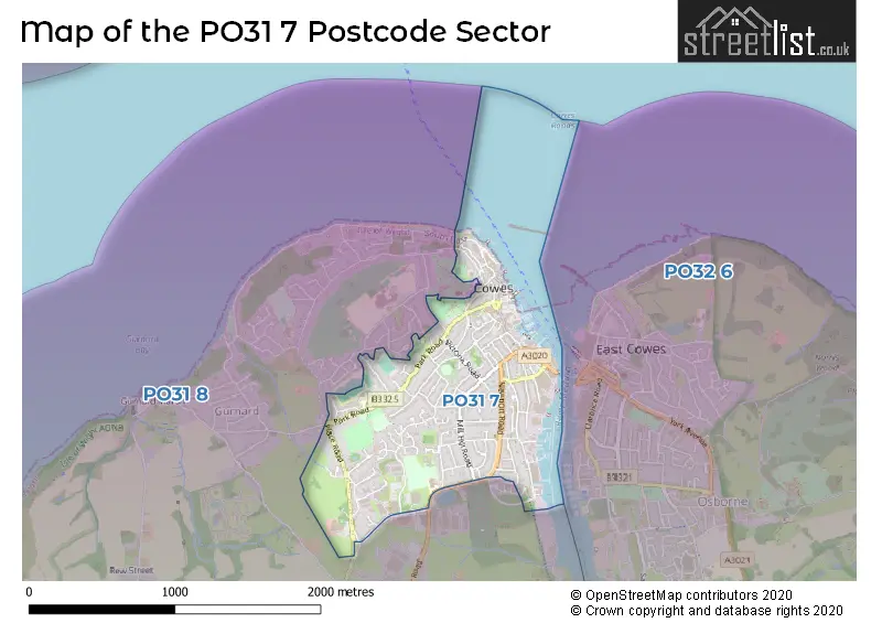 Map of the PO31 7 and surrounding postcode sector