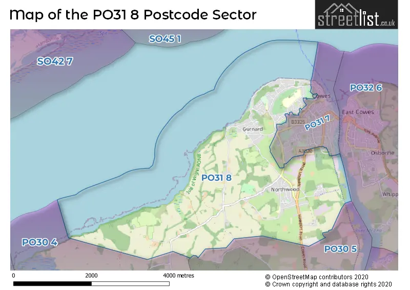 Map of the PO31 8 and surrounding postcode sector