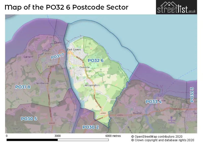 Map of the PO32 6 and surrounding postcode sector