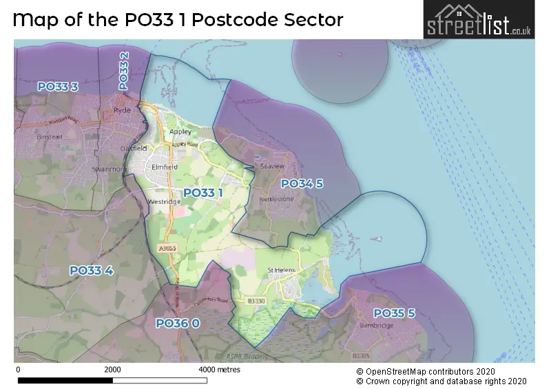 Map of the PO33 1 and surrounding postcode sector