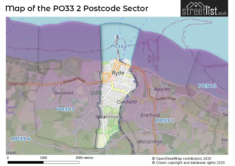 Map of the PO33 2 and surrounding postcode sector