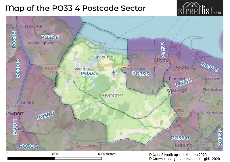 Map of the PO33 4 and surrounding postcode sector