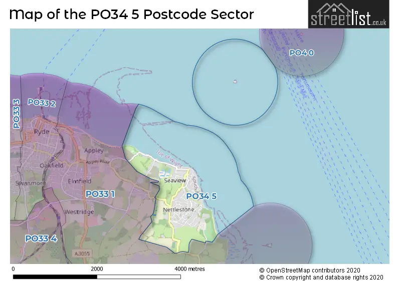 Map of the PO34 5 and surrounding postcode sector